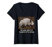 Donna Opossum Wake Me Up When It's Over Sarcastico annoiato Slacker Maglietta con Collo a V