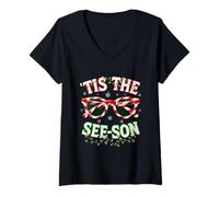 Donna Optometrista Ottico Natale Tis The See-Son Vision Xmas Maglietta con Collo a V