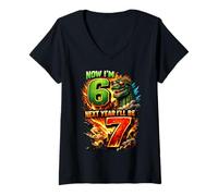 Donna Ora Sono 6 Il Prossimo Anno Sarò 7 Kaiju 67 Meme Kids Birthday Maglietta con Collo a V