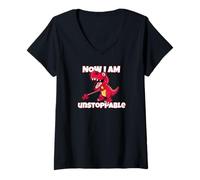 Donna Ora Sono inarrestabile - Divertente Inarrestabile T-Rex Pun Dinosauro Maglietta con Collo a V