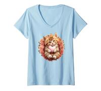 Donna Orange Cat Floral Tabby Cat Lady Cat Heart Kitten Cat Lovers Maglietta con Collo a V