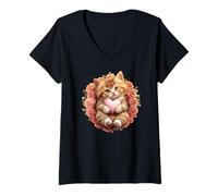 Donna Orange Cat Floral Tabby Cat Lady Cat Heart Kitten Cat Lovers Maglietta con Collo a V