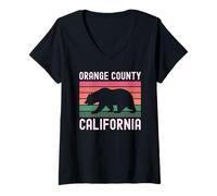 Donna Orange County California Irvine Bear Retro Beach 949 Laguna Maglietta con Collo a V