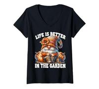 Donna Orange Fall GNOME Grandpa Life Is Better in The Garden Maglietta con Collo a V