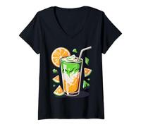 Donna Orange Matcha Latte T-Shirt Iced Green Tea Lover Gift Kawaii Maglietta con Collo a V