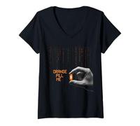 Donna Orange Pill Me crypto investire hodl blockchain futuro bitcoin Maglietta con Collo a V
