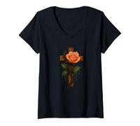Donna Orange Rose Magical Dripping Faith Believe God Bella Rosa Maglietta con Collo a V