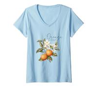 Donna Orange You Glad We Met, motivo floreale con agrumi Maglietta con Collo a V