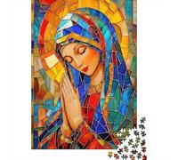 Donna Orante Vetro Colorato Puzzle 1000 Pezzi Gioco di Puzzle 1000 Pezzi Carta Per Adulti Stile Chiesa Relax Famiglia Regalo Decorazione Casa 52x38cm/1000pcs