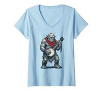 Donna Orc Banjo Player Funny Fantasy Evil Troll Music Maglietta con Collo a V