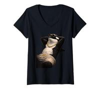 Donna Orca Occhiali Sole Streetwear Art Maglietta con Collo a V