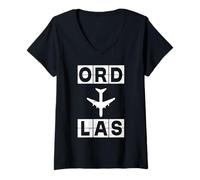 Donna ORD a Las Codice Aeroporto Route Chicago Las Vegas Maglietta con Collo a V