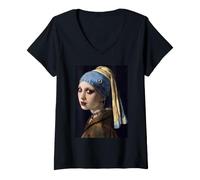 Donna Orecchino Gotico Ragazza Perla Emo Gotico Johannes Vermeer Maglietta con Collo a V