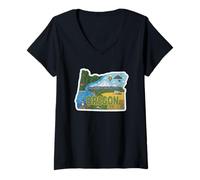 Donna Oregon Arte Avventurosa del Paesaggio del Oregon Maglietta con Collo a V