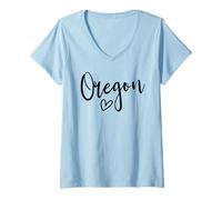 Donna Oregon Heart Love Oregon Maglietta con Collo a V