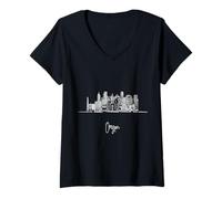 Donna Oregon, il, castoro, stato, orizzonte, viaggiare, souvenir, paesaggio urbano Maglietta con Collo a V