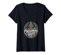 Donna Oregonian Roots - Bandiera dell'Oregon Colora Albero Genealogico Souvenir Maglietta con Collo a V