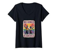 Donna Orgoglio LGBT - No Kings in America Retro Protest Maglietta con Collo a V