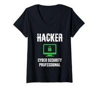 Donna Orgogliosi Hackers Job Title Cyber Security Professional Shield Maglietta con Collo a V