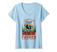 Donna Orgoglioso agricoltore lattiero-caseario vintage - Retro Support Local Dairy Farm Maglietta con Collo a V