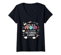 Donna Orgoglioso di insegnare a Studenti multilingue ESL Insegnante di Inglese Maglietta con Collo a V