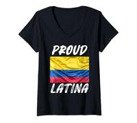 Donna Orgoglioso Latina ispanico Patrimonio Mese Columbia Bandiera Maglietta con Collo a V