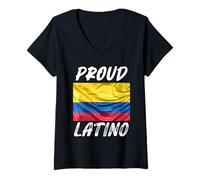 Donna Orgoglioso latino ispanico patrimonio mese Columbia bandiera Maglietta con Collo a V