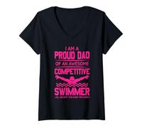Donna Orgoglioso papà di Awesome Swimmer divertente regalo rosa pieno Maglietta con Collo a V