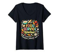 Donna Orgoglioso Personale di apprezzamento dei Lavoratori del Servizio Alimentare Torna a Scuola Maglietta con Collo a V