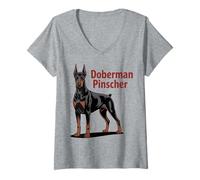 Donna Orgoglioso Proprietario della Razza di Cane Doberman Pinscher Dobie Maglietta con Collo a V