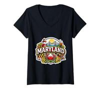 Donna Orgoglioso ricordo dello Stato del Maryland Viaggio Memorabilia Maglietta con Collo a V