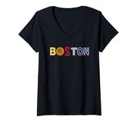 Donna Orgoglioso Tifoso di Townie Sports Boston Mass New England Maglietta con Collo a V
