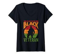 Donna Orgoglioso Veterano Nero Afroamericano Soldato Militare Maglietta con Collo a V