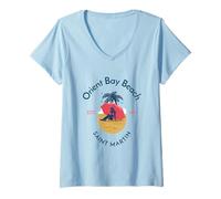 Donna Orient bay Beach Saint Martin SINT Maarten Maglietta con Collo a V