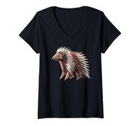 Donna Origami Art Istrice Istrici Aculeo Maiale Maglietta con Collo a V