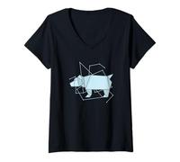 Donna Origami Cane o Orso Come Forma Fresca Maglietta con Collo a V