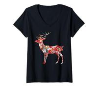 Donna Origami Nara Deer Fiori di ciliegio Giapponesi T Giappone Maglietta con Collo a V