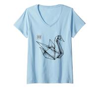 Donna Origami Swan con Il Timbro Hope Kanji Maglietta con Collo a V
