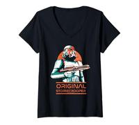 Donna Originale Stormtrooper Retro Arancione Sci-Fi Tramonto Maglietta con Collo a V