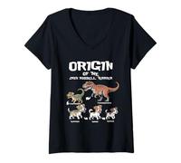 Donna Origine di Jack Russells Terrier Evolution History Amante dei cani Maglietta con Collo a V