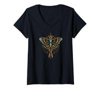 Donna Ornate Boho Butterfly Blue Fantasy Magical Graphic Maglietta con Collo a V