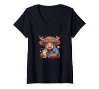 Donna Ornato Geometrico Wildlife Art Maglietta con Collo a V