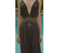 Donna Oro Antico Colore Metallo Catena Cintura Inglese Croce Nera Star Charm S M