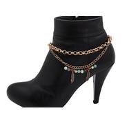 Donna Oro Antico Metallo Catena Stivale Bracciale Scarpe Piuma Pendente Turchese