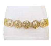 Donna Oro Elastico Divertente Moda Cool Cintura Metallo Greco Moneta Charms S M