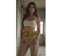 Donna Oro Largo Fascia Elastica Tessuto Western Appariscente Cintura Big Doppio