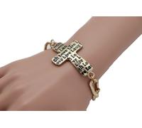 Donna Oro Metallo Catena Bracciale Croce Blessing Pary Laugh Love Live Weekend