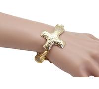 Donna Oro Metallo Catena Bracciale Croce Ciondolo Religioso Moda Gioielli Contro