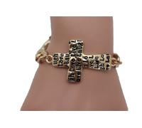 Donna Oro Metallo Catena Bracciale Croce Laugh Love Live Gioielli Moda Raccolta