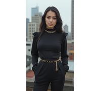 Donna Oro Metallo Catena Nero Leone Pendente Attraente Sottile Moda Cintura Size